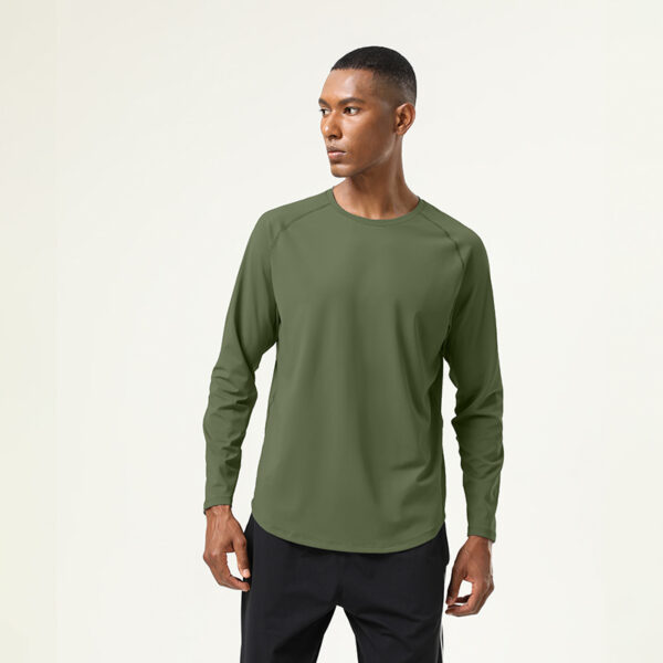 High elastic nude sports fitness clothes tops men autumn and winter running solid color round neck quick-drying long-sleeved T-shirt