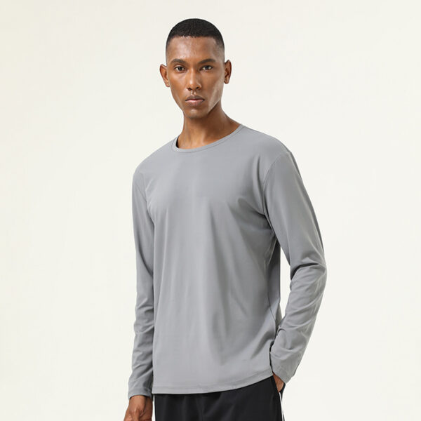 Men's sports long-sleeved t-shirt with high elastic nude round neck running thumb buckle fitness clothes